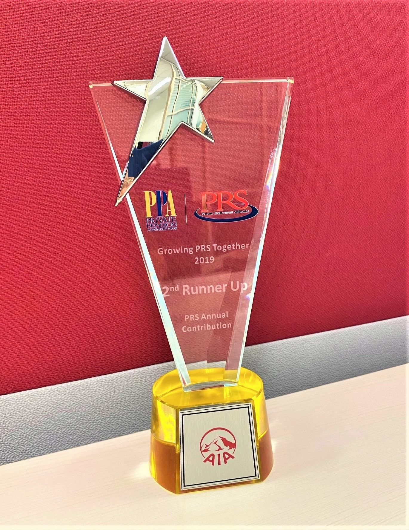 2nd Runner Up - Excellence in PRS Annual Contribution Growing PRS Together 2019 - Private Pension Administrator Malaysia